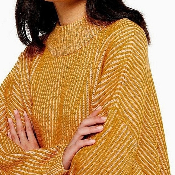 Topshop-NWT-Mustard Funnel Neck Oversized Sweater-Size US 8-10 - Picture 4 of 9